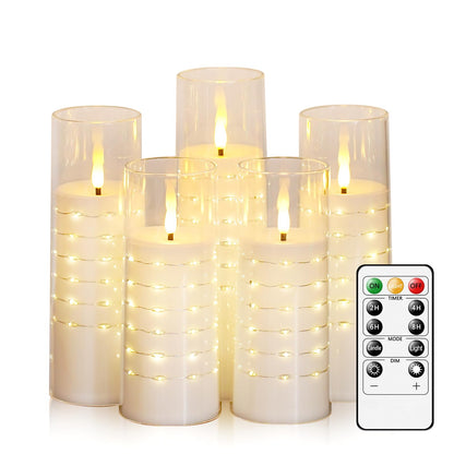 Flameless Candles with Embedded Star String - Flow Flicker Battery LED Candles, Realistic Flame,White Set of 5 | Holiday Decoration, Wedding, Party Adding to The Family Atmosphere