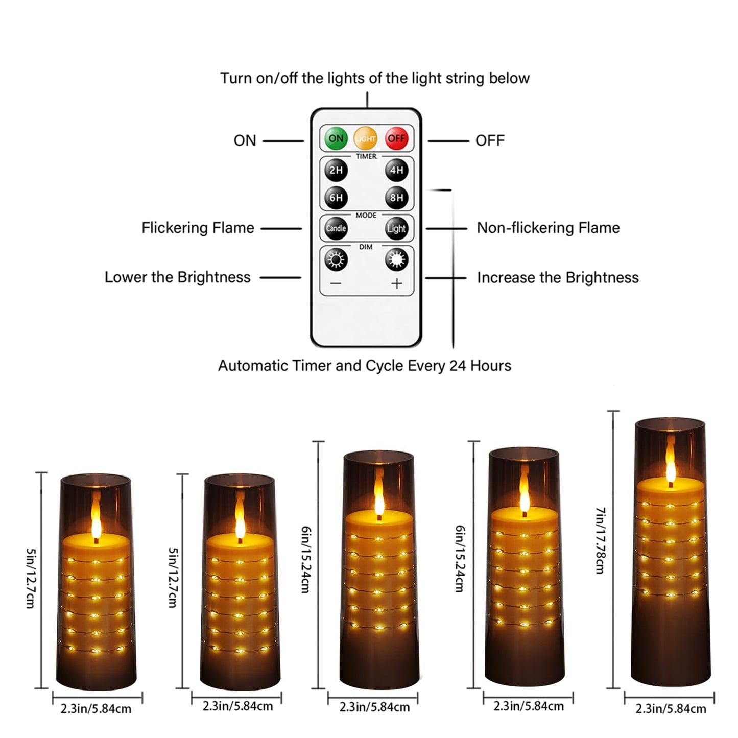 Flameless Candles with Embedded Star String - Flow Flicker Battery LED Candles, Realistic Flame,White Set of 5 | Holiday Decoration, Wedding, Party Adding to The Family Atmosphere