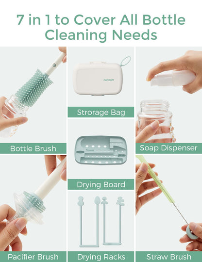 Momcozy Bottle Brush Kit, Innovative Push-Press Design for Better Cleaning - Baby Bottle Cleaner Brush for Baby Bottle, Breast Pumps, Nipples, and More - Can Generate Foam for Better Cleaning, Pink