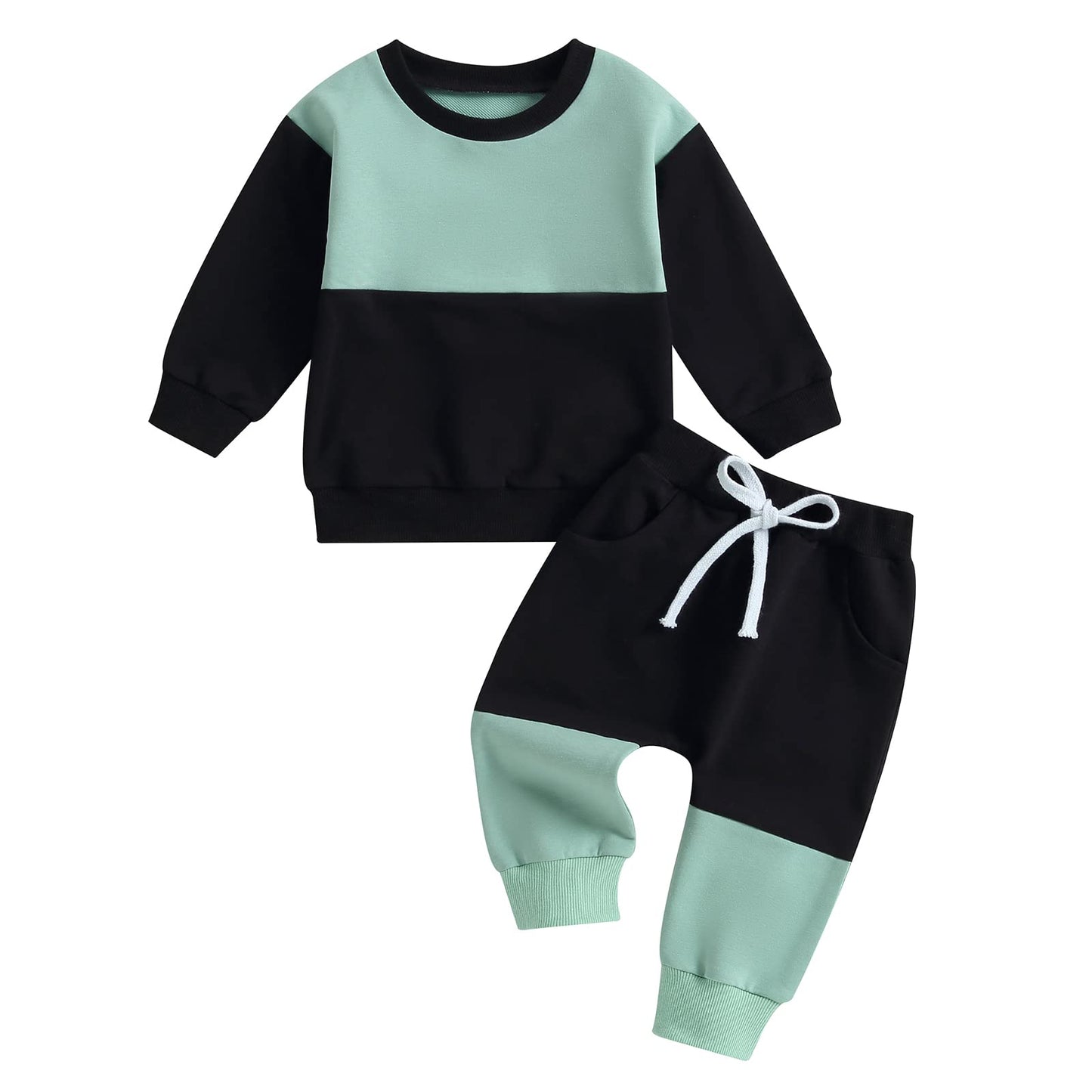 Toddler Baby Boy Fall Winter Outfit Contrast Color Long Sleeve Sweatshirts Stretch Jogger Pants Newborn Clothes Set