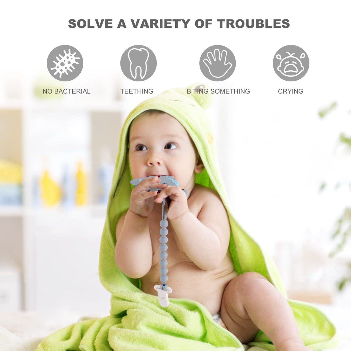 Baby Teething Toys for Babies 3-6 6-12 Months, Dinosaur Teether Pain Relief Toy with One Piece Design Pacifier Clip Holder Set, Freezer Safe Neutral Shower Gift for Boys and Girls (Pink)