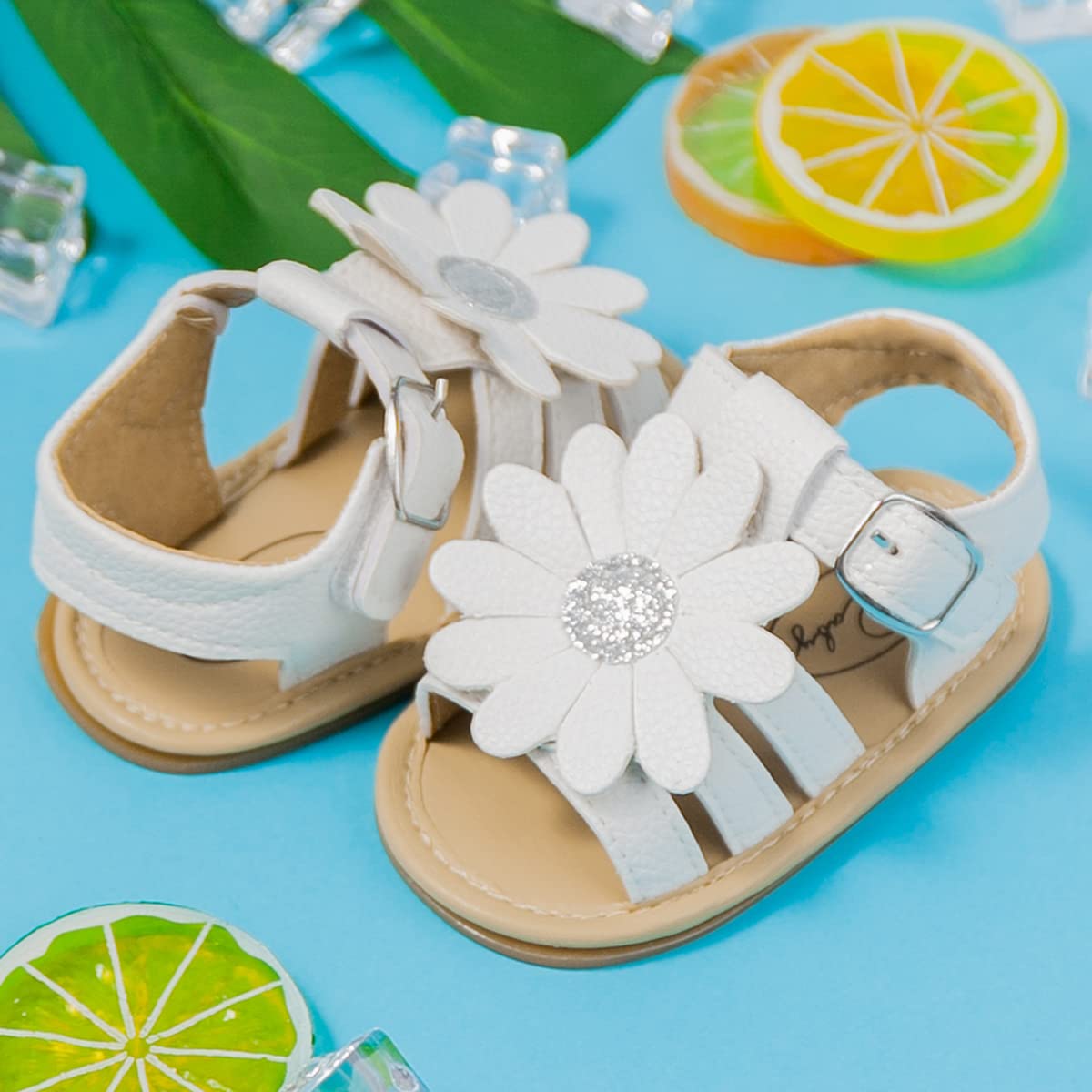 Sawimlgy Baby Girls Boys Sandals Summer Flowers Shoe Rubber Sole PU Leather Mesh Infant Toddler First Walkers Princess Dress Outdoor Shoes