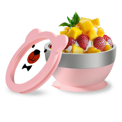 Suction Bowl and Spoon Set for Babies and Toddlers Non-Slip Silicone Suction Cups, Advanced 304 Stainless Steel Bowls, Double-Layer Insulation, and BPA-Free Lids Food-Grade Safety BLUE