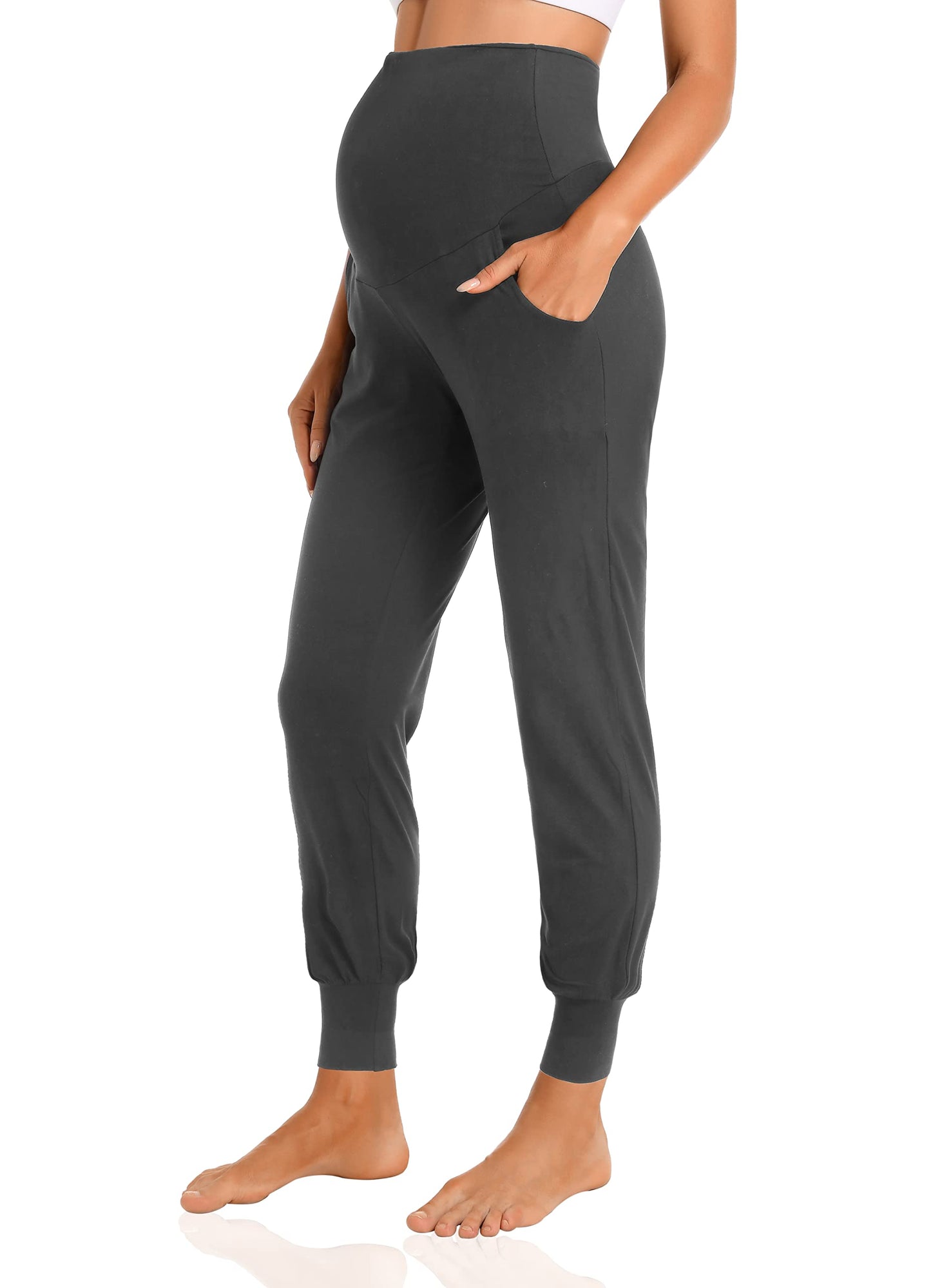 V VOCNI Women's Maternity Pants Maternity Activewear Jogger Track Cuff Sweatpants Over The Belly Stretchy Pregnancy Pants