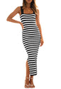 MEROKEETY Women's 2025 Summer Spring Bodycon Midi Dress Vacation Sleeveless Ribbed Knit Striped Party Sweater Dresses