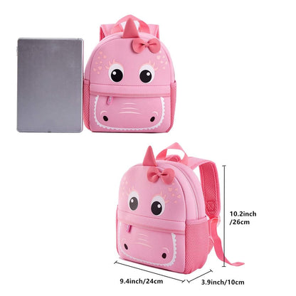 KK CRAFTS Preschool Toddler Backpack with Leash, 3D Cute Cartoon Neoprene Animal Schoolbag for Kids Boys Girls(Pink Dinosaur)