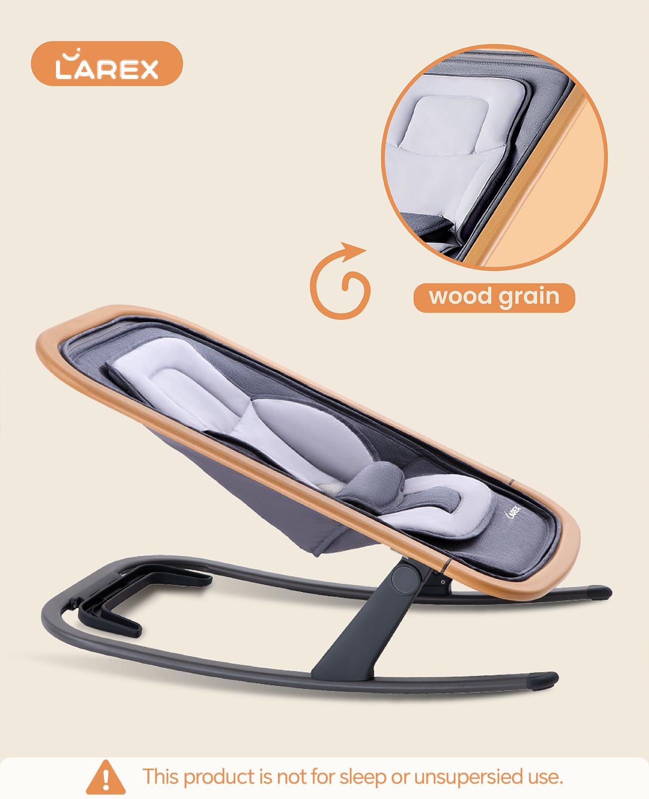 LAREX Baby Bouncer, Portable Bouncer Seat Baby Rocker Chair Infant Bouncy Seat with 3 Point Harness, Infant 2 in 1 Rocker, 0-6 Months up to 20 lbs