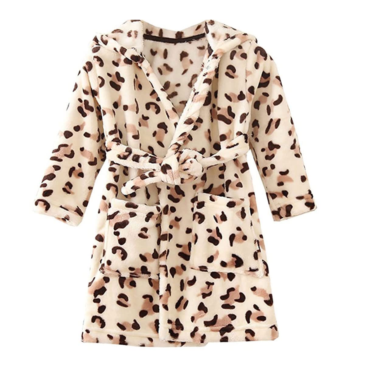 Unisex Baby Hooded Bathrobe Kids Flannel Pajamas Dressing Gown for Boys Girls