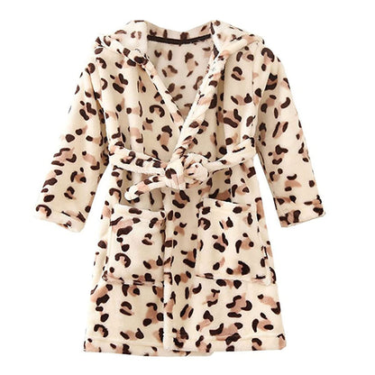Unisex Baby Hooded Bathrobe Kids Flannel Pajamas Dressing Gown for Boys Girls