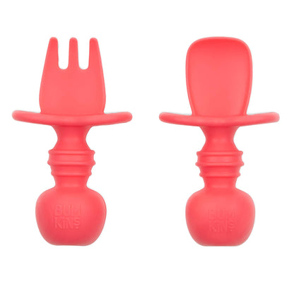 Bumkins Disney Baby Utensils Set, Chewtensils Silicone Spoons for Dipping, Self-Feeding, Baby Led Weaning, Trainer Learning, First Stage Eating, Soft Fork and Spoon, Babies 6 Months, Minnie Mouse