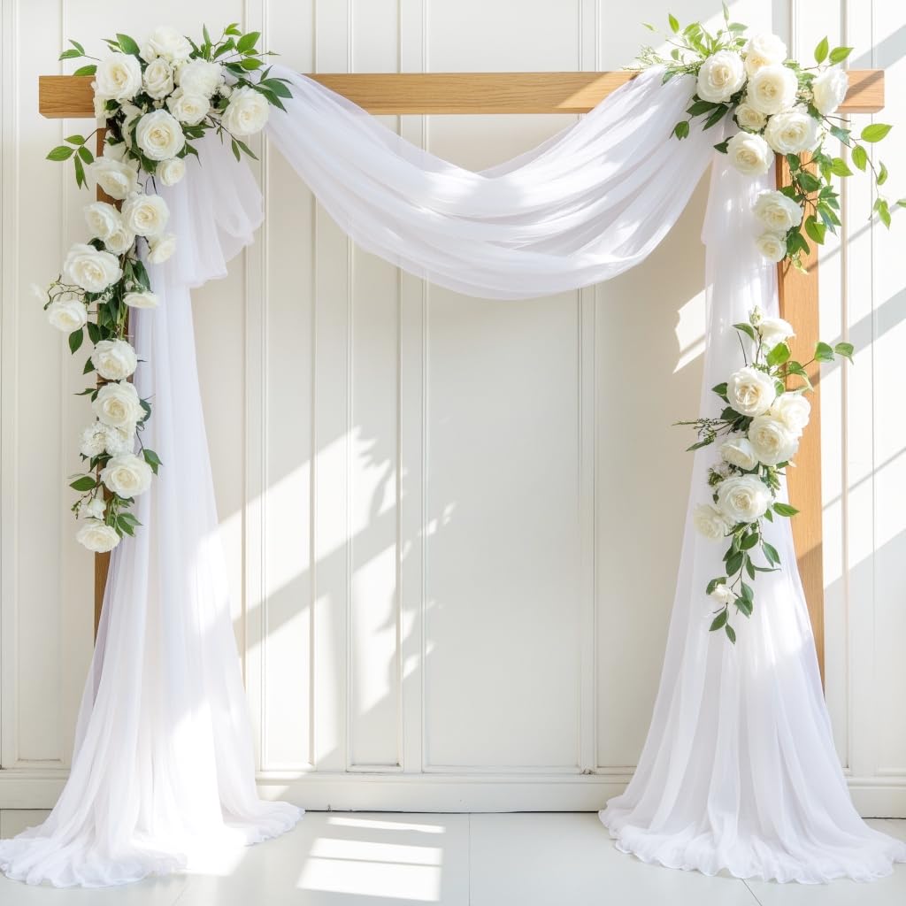 Wedding Arch Draping Fabric 2 Panels 30'' x 18FT Sage Green Sheer Chiffon Arch Drapery for Bridal Shower Backdrop Outdoor Party Church Ceremony