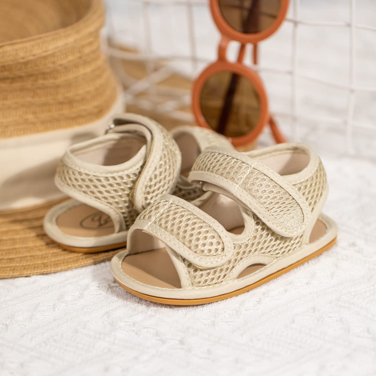 Sawimlgy Baby Girls Boys Sandals Summer Flowers Shoe Rubber Sole PU Leather Mesh Infant Toddler First Walkers Princess Dress Outdoor Shoes