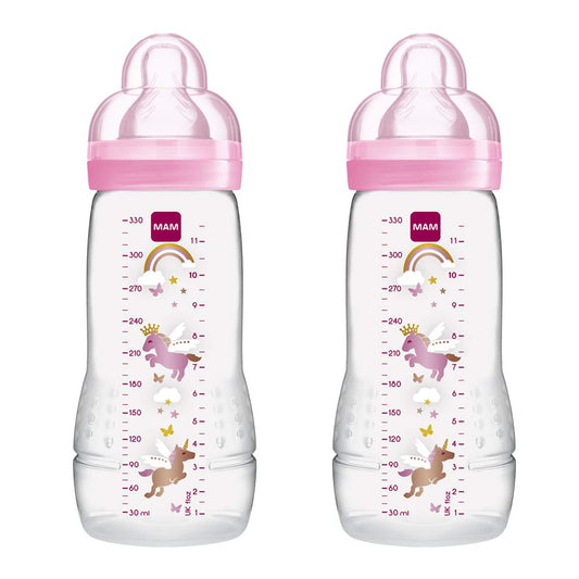 330ml Pack Of 2 Pink Mam Baby Bottle With Spill Free Lid
