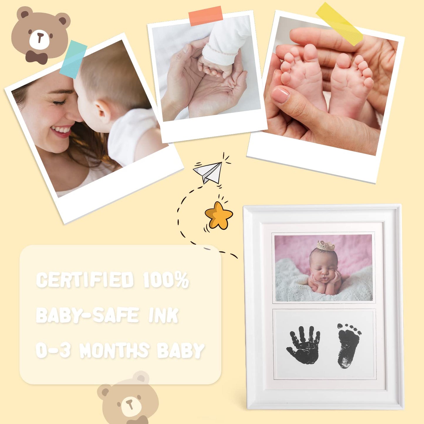 Baby Gift Set, Baby Shower Gifts for Girls Boys, Bear New Baby Gift Basket Include Newborn Rattle Blanket Wooden Keepsake Milestone Cute Bibs Socks Greeting Card, Baby Gift Essentials Stuff
