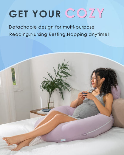 QUEEN ROSE Cooling Pregnancy Pillows,E Shaped Full Body Pillow for Sleeping, with Pregnancy Wedge Pillow for Belly Support, 60 Inch Maternity Pillow for Side Sleeper, Cooling Rayon Cover, Purple