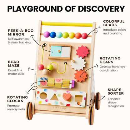 Tiny Land Wooden Baby Walker, Baby Push Walker, Montessori Walker Toy, Adjustable Speed Baby Walker for Boys and Girls, Baby Activity Center, Push Toys for Kids Development