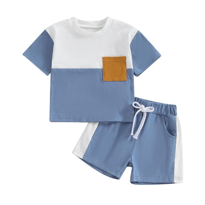 Infant Baby Boy Summer Clothes Outfit Color Block T-shirt Shorts Set Toddler Checkerboard Clothes 6 12 18 24 Months