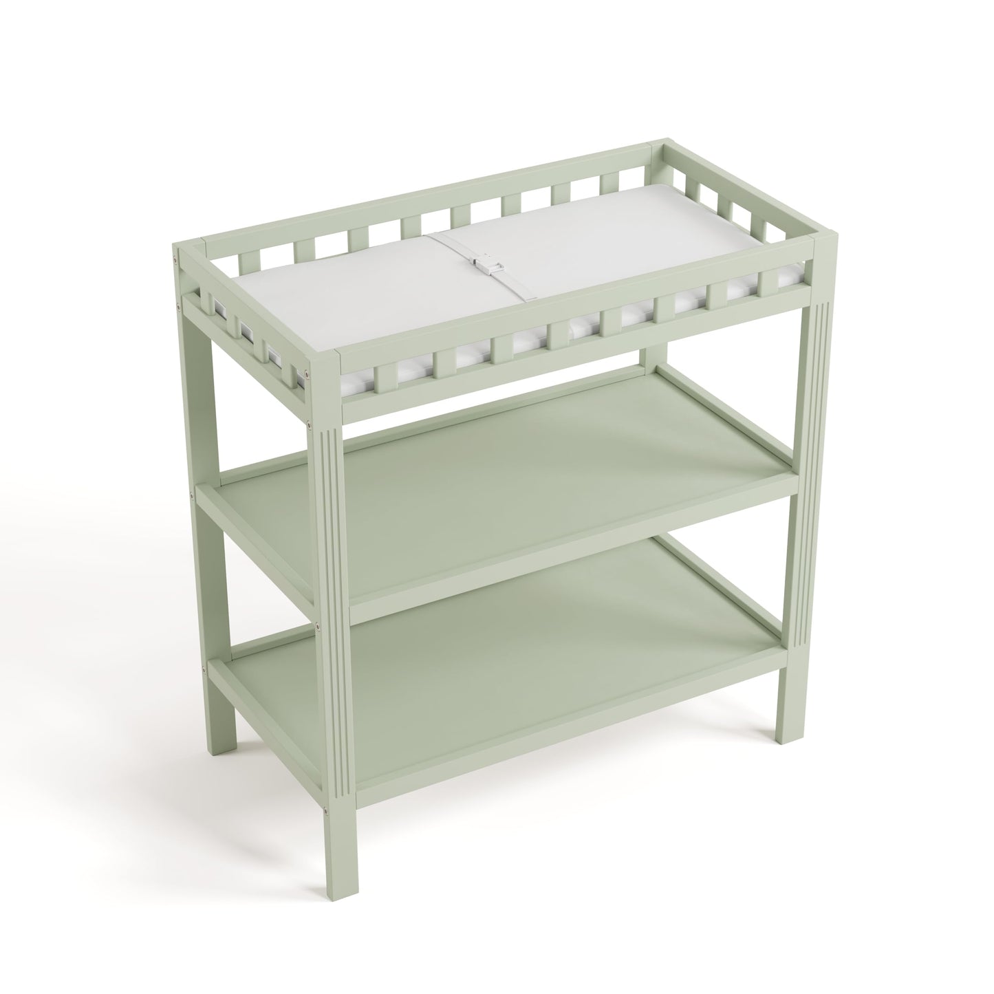 Storkcraft Morningside Changing Table (Sage) – GREENGUARD Gold Certified Baby Changing Table, Includes Waterproof Diaper Changing Pad, Easy 30-Minute Assembly, 2 Open Shelves for Storage