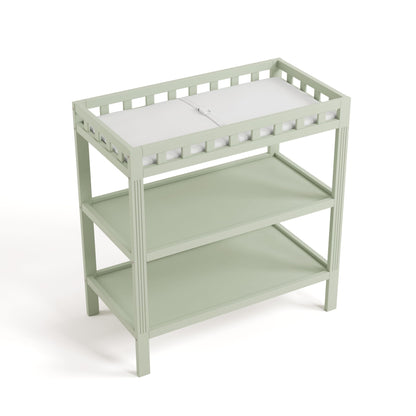 Storkcraft Morningside Changing Table (Sage) – GREENGUARD Gold Certified Baby Changing Table, Includes Waterproof Diaper Changing Pad, Easy 30-Minute Assembly, 2 Open Shelves for Storage