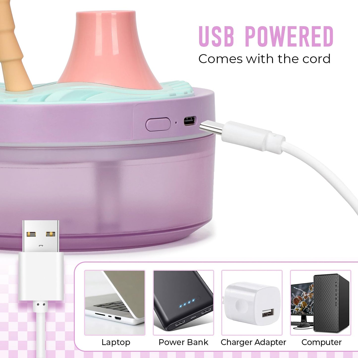 Cute Flower Mini Humidifier, 260ml Gardenia Desktop Humidifiers for Bedroom, Portable Small Cool Mist Humidification for Home, Baby Nursery, Office & Indoor Plants, USB Powered (Pink)