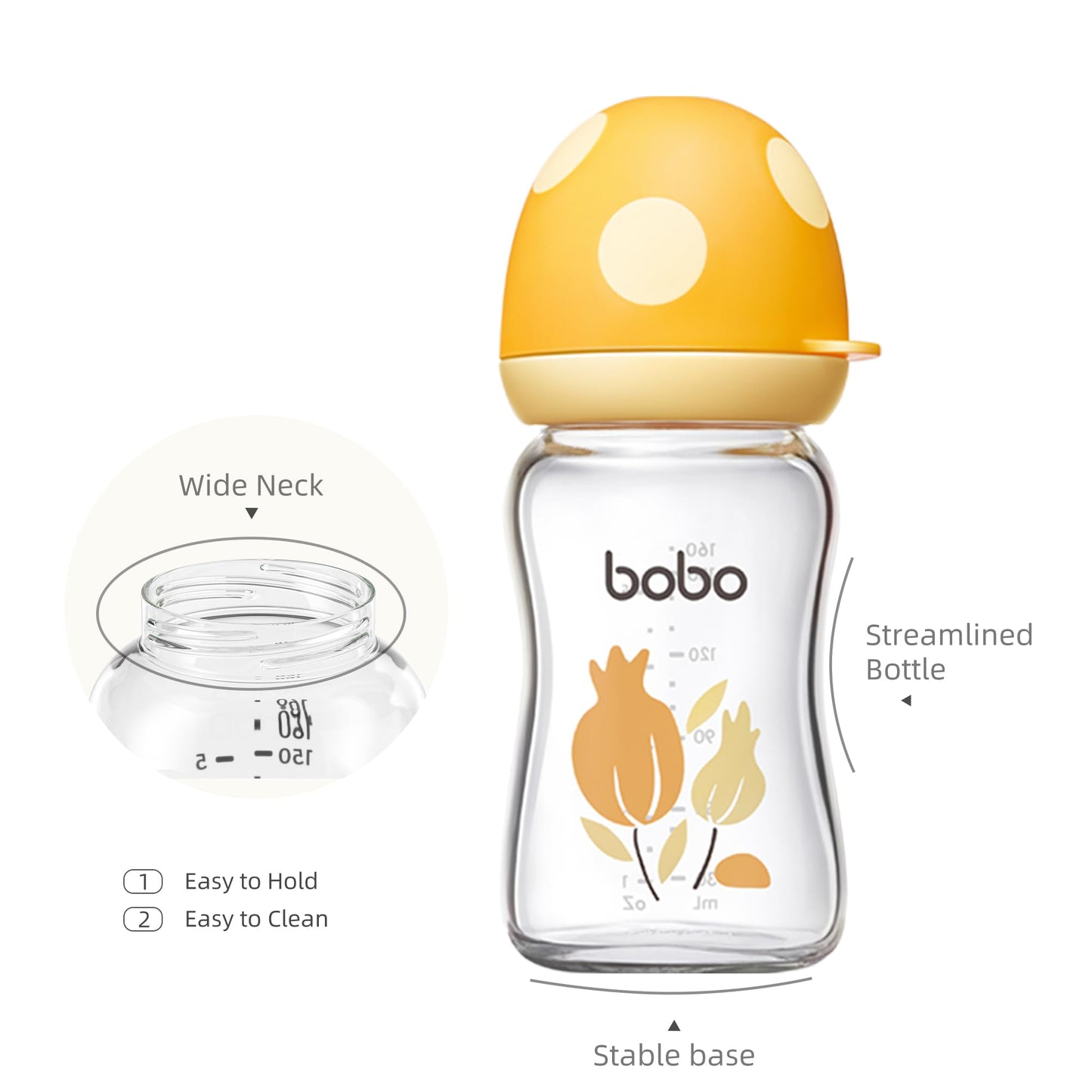 YOHKOH Natural Glass Baby Bottle with Natural Response Nipple, Newborn Anti-Colic Baby Bottles, Wide Neck Mushroom Cap Baby Bottle, Clear (8.8ounce (Pack of 4), Multicolour1)