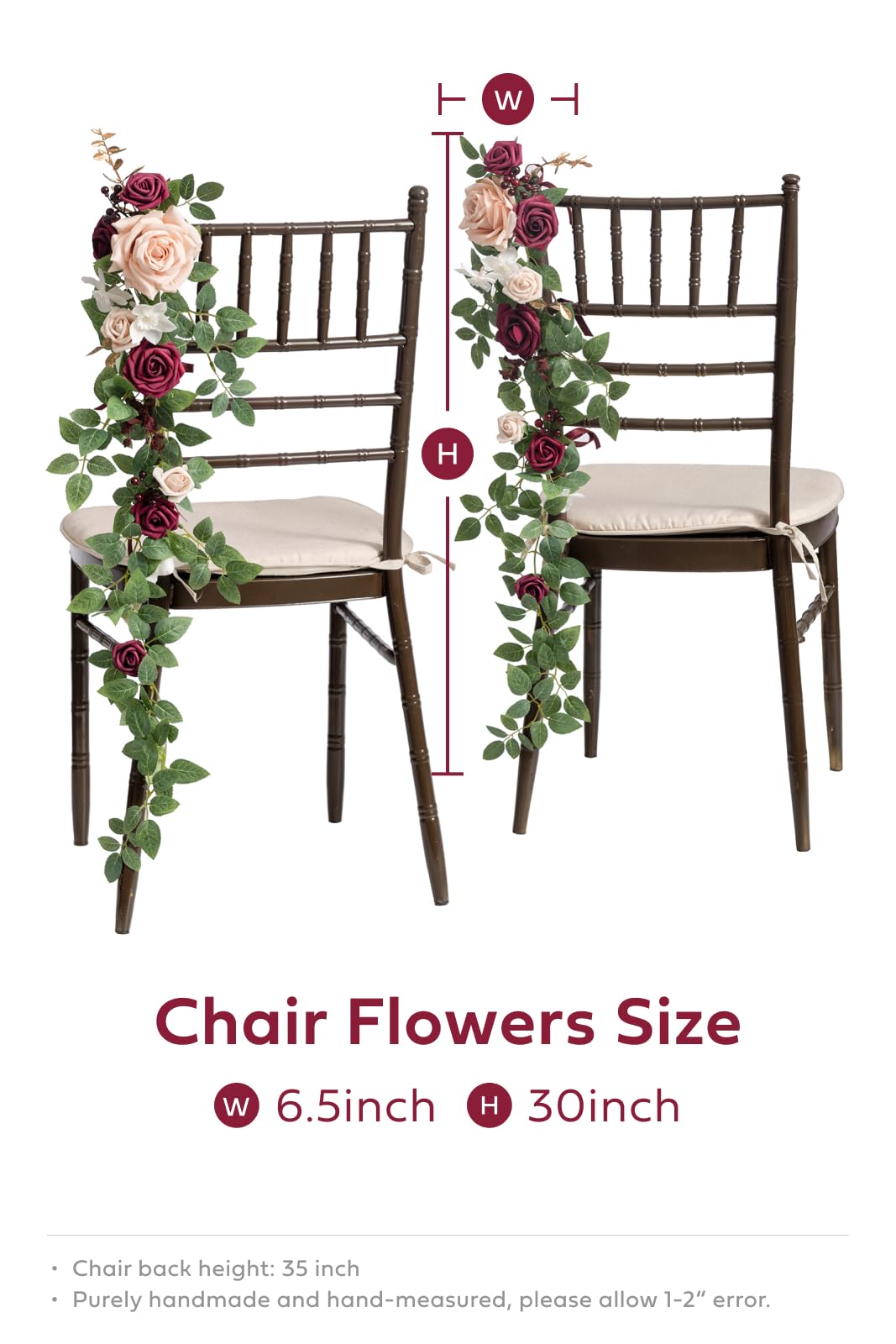 Ling's Moment 10pcs Wedding Chair Decorations Aisle Floral Swag Artificial Pew Flowers Hanging Garland Pink Blush & Cream For Ceremony Reception Church Rose Floral Faux Arrangement Party Outdoor Decor