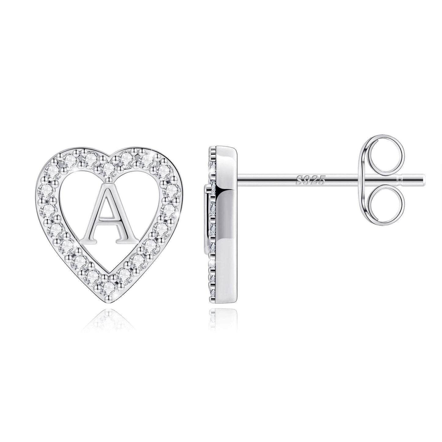 Anoup Heart Initial Stud Earrings - Gifts for Girls, Sterling Silver Post 14K Gold Plated All Over Hypoallergenic | CZ Simulated Diamond Stud Earrings | Birthday Gifts for Kids Toddlers Daughter