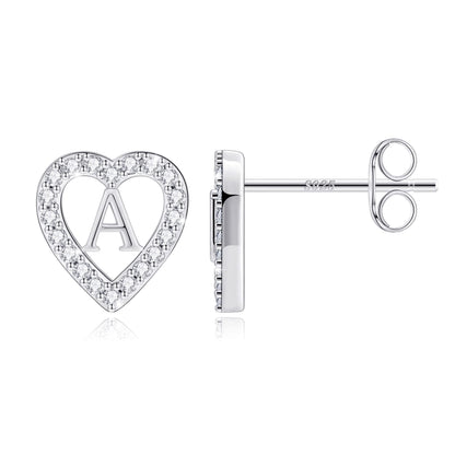 Anoup Heart Initial Stud Earrings - Gifts for Girls, Sterling Silver Post 14K Gold Plated All Over Hypoallergenic | CZ Simulated Diamond Stud Earrings | Birthday Gifts for Kids Toddlers Daughter