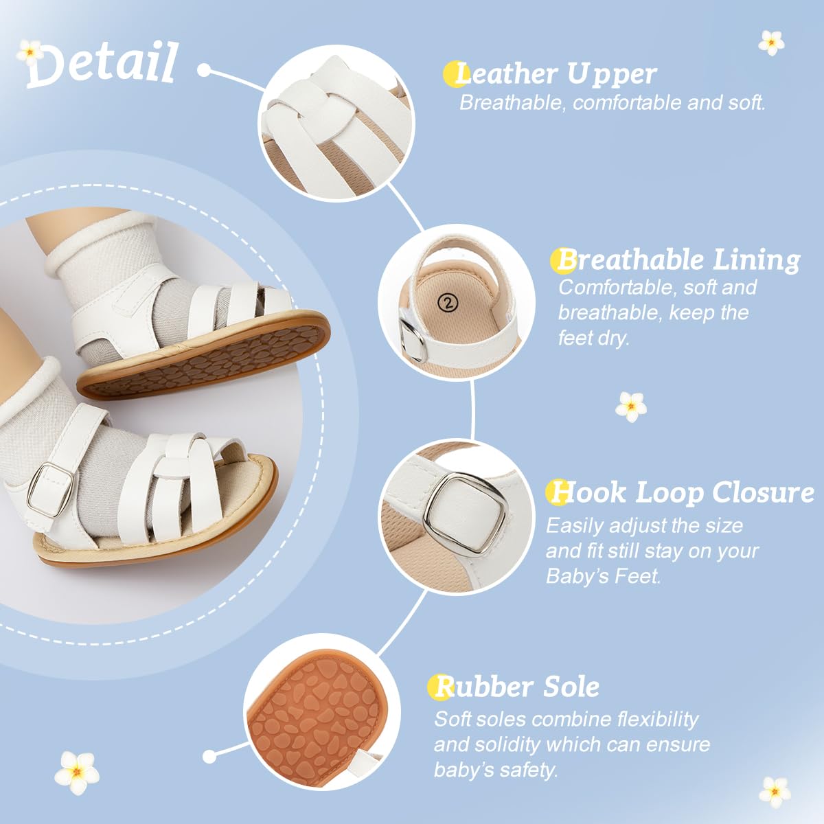Kannior Infant Boys Girls Sandals Breathable Premium Baby Summer Outdoor Casual Beach Shoes Lightweight Toddler Flower Bowknot Anti Slip Rubber Sole Newborn Prewalker First Crib Shoes