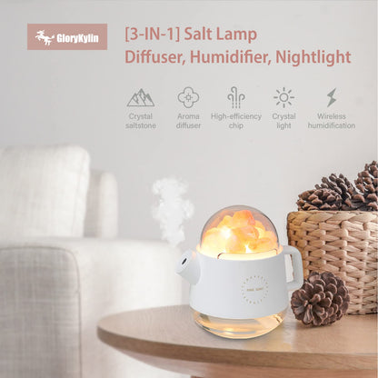GKI 3-in-1 Salt Lamp Humidifier, 360ml Portable Aromatherapy Diffuser, with Color Night Lamp for Home, Bedroom, Yoga, Office, Gift. (White)