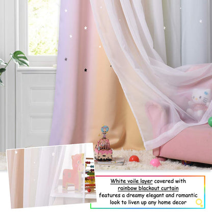 NICETOWN Nursery Curtains for Kids, Farmhouse Blackout Curtain Panels for Bedroom, Double Layer Star Hollow-Out Grommet Aesthetic Living Room Toddler Window Curtains, 2 Pcs, W52 x L84, Biscotti Beige