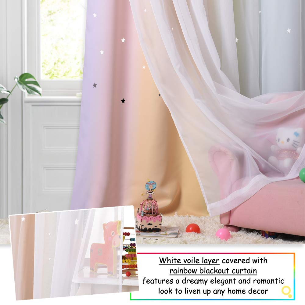 NICETOWN Nursery Curtains for Kids, Farmhouse Blackout Curtain Panels for Bedroom, Double Layer Star Hollow-Out Grommet Aesthetic Living Room Toddler Window Curtains, 2 Pcs, W52 x L84, Biscotti Beige