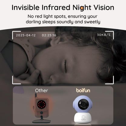 BOIFUN 2K Video Baby Monitor with Camera & WiFi, 360° Auto Tracking, 5" Screen, AI Motion & Cry Detection, Night Vision, Long Battery Life – Ideal for Busy Parents, Monitor via Smartphone App & Screen