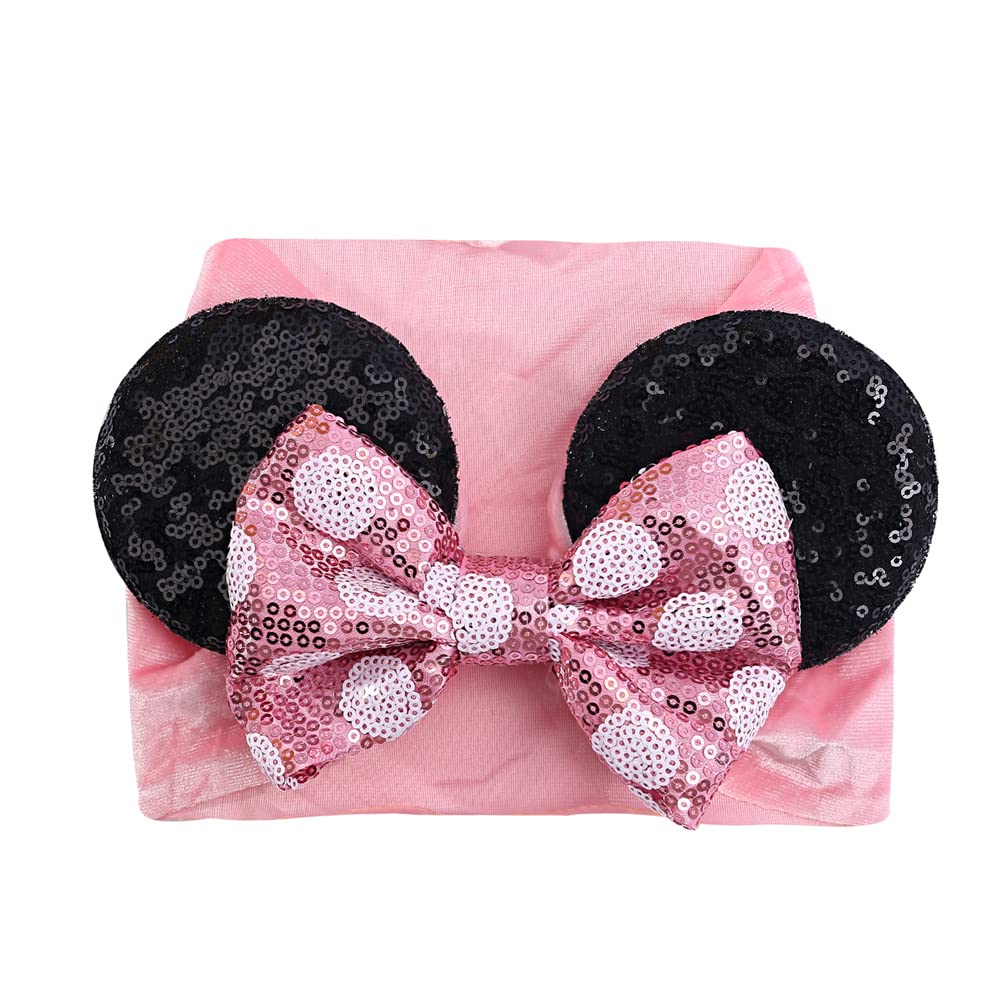 JIAHANG Baby Leopard Bows Turban Knotted Head Wraps, Hair Bows Headbands Stretchy Hair bands for Infant Toddlers Girls (pink leopard)