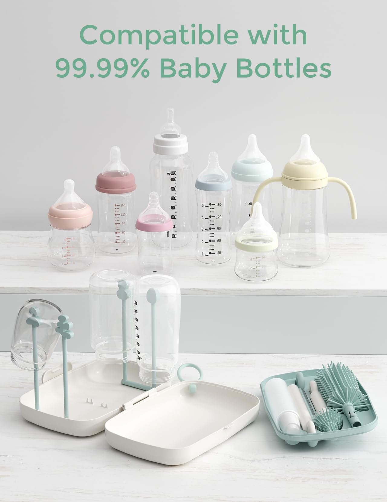Momcozy Bottle Brush Kit, Innovative Push-Press Design for Better Cleaning - Baby Bottle Cleaner Brush for Baby Bottle, Breast Pumps, Nipples, and More - Can Generate Foam for Better Cleaning, Pink