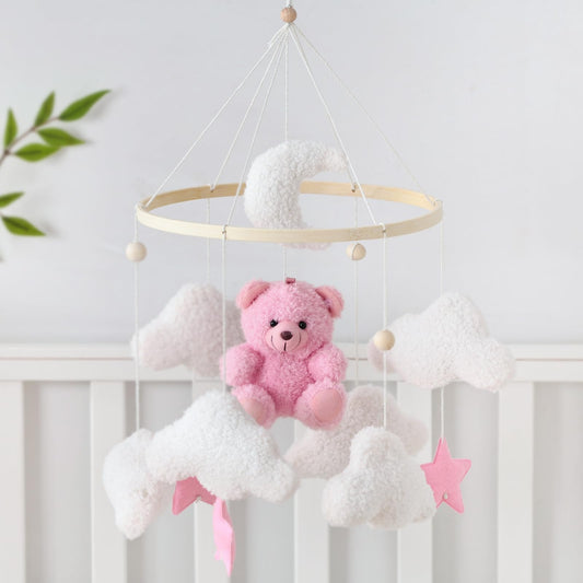 Baby Mobile for Crib Bear Cloud Crib Mobile Handmade Furry Nursery Mobile Gender Neutral Crib Toy Hanging for Nursery Decor Accessories