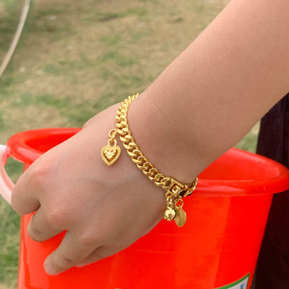 Ethlyn Bracelets for little girls 18K Gold Plated Cuban Link Chain Bracelets Bells Dangle Charms Little Girls Jewelry