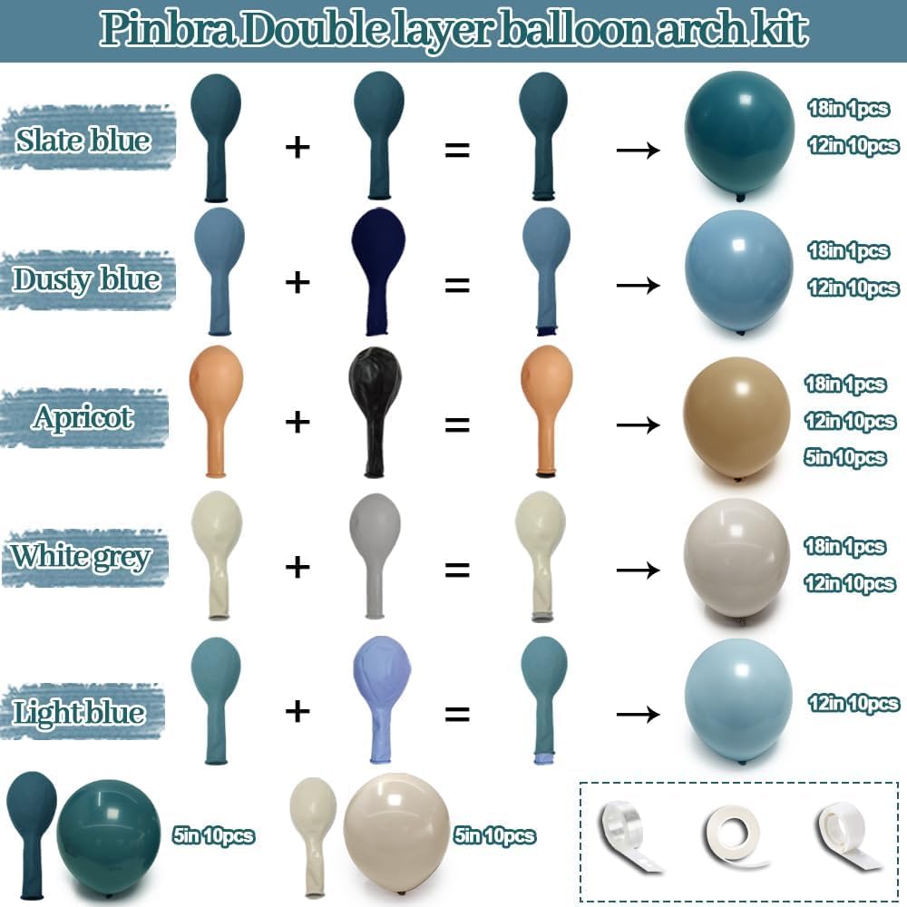 Dusty Blue Tan Balloon Garland Double Stuffed Slate Pastel Blue Brown Nude White Sand Latex Balloons Arch Kit for Neutral Baby Shower Birthday Bridal Wedding Bear Theme Party Decorations