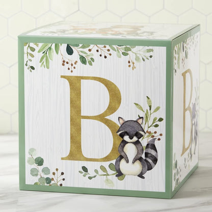 Kate Aspen Woodland Baby Shower Boxes with Letters for Baby Shower Gender Reveal Decorations Photo Prop & Forest Animal Nursery Decor (Set of 4 Blocks Spells Baby)