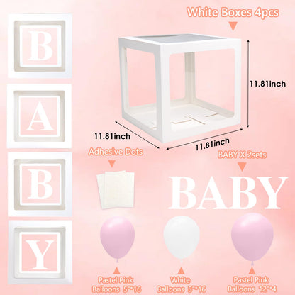 Baby Boxes with Letters for Baby Shower Decorations, Gender Reveal with 4 Pastel Balloon Boxes