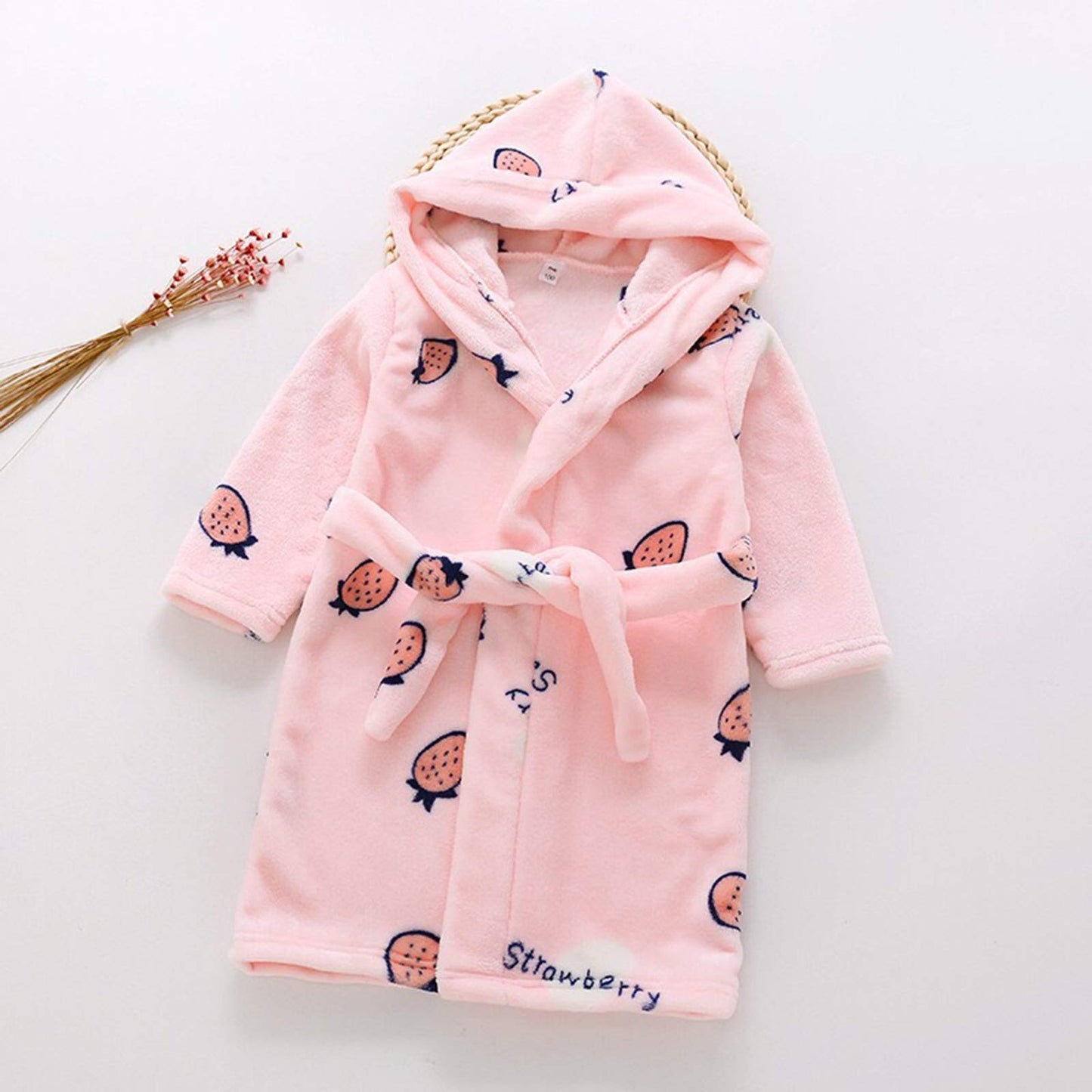 Chamarras de invierno para niños y niñas con estampado de fresa, franela de baño