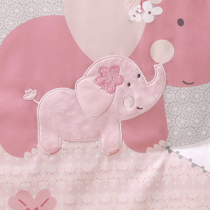 The Peanutshell 3 Piece Baby Crib Bedding Set for Girls - Newborn, Infant & Toddler Nursery Bed Set Decor with Fitted Crib Sheet, Dust Ruffle Comforter - Pink Elephant