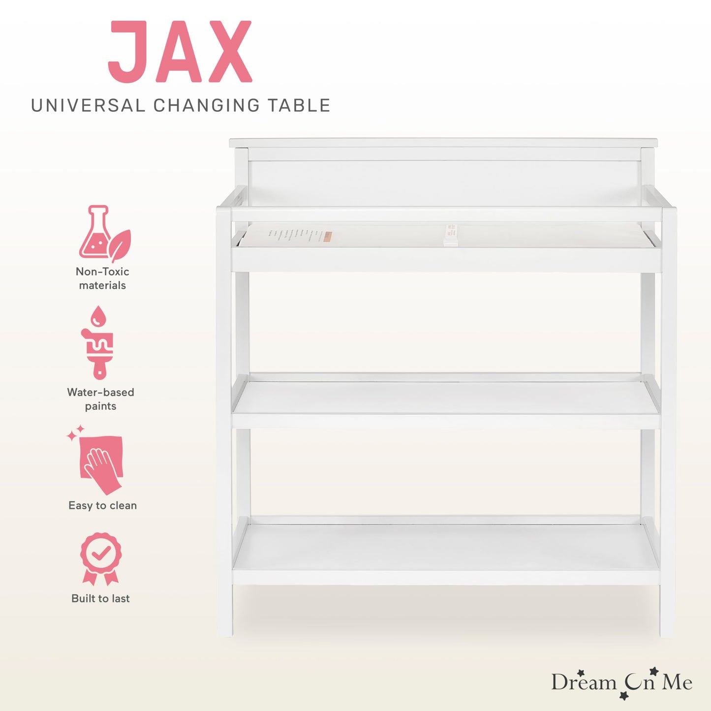Dream On Me Jax Universal Changing Table, White , 34x20x40 Inch (Pack of 1)