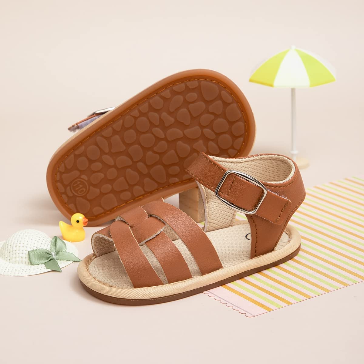 Sawimlgy Baby Girls Boys Sandals Summer Flowers Shoe Rubber Sole PU Leather Mesh Infant Toddler First Walkers Princess Dress Outdoor Shoes