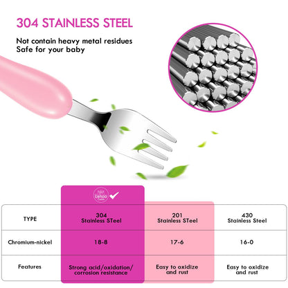 Lehoo Castle Kids Utensils, 6pcs Silverware Set, Safe Stainless Steel Toddler Fork and Spoon, Includes 3 Spoons and 3 Forks (Pink)