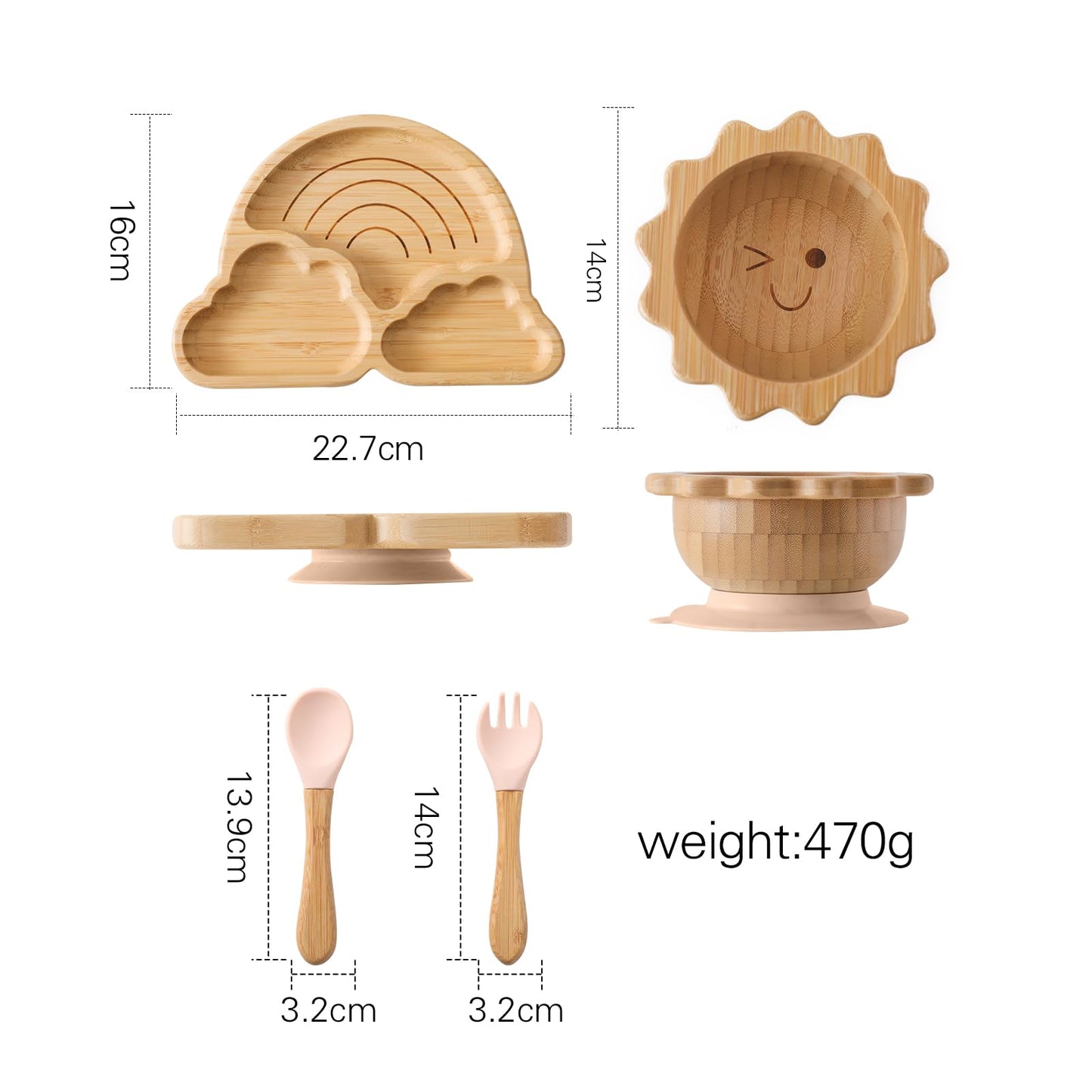 Bamboo Suction Plates Bowls Set for Baby Toddler Divided Platter Food bowl with Silicone Fork & Spoon All-Natural Baby Feeding Set for Baby-Led Weaning, Non-Slip Design