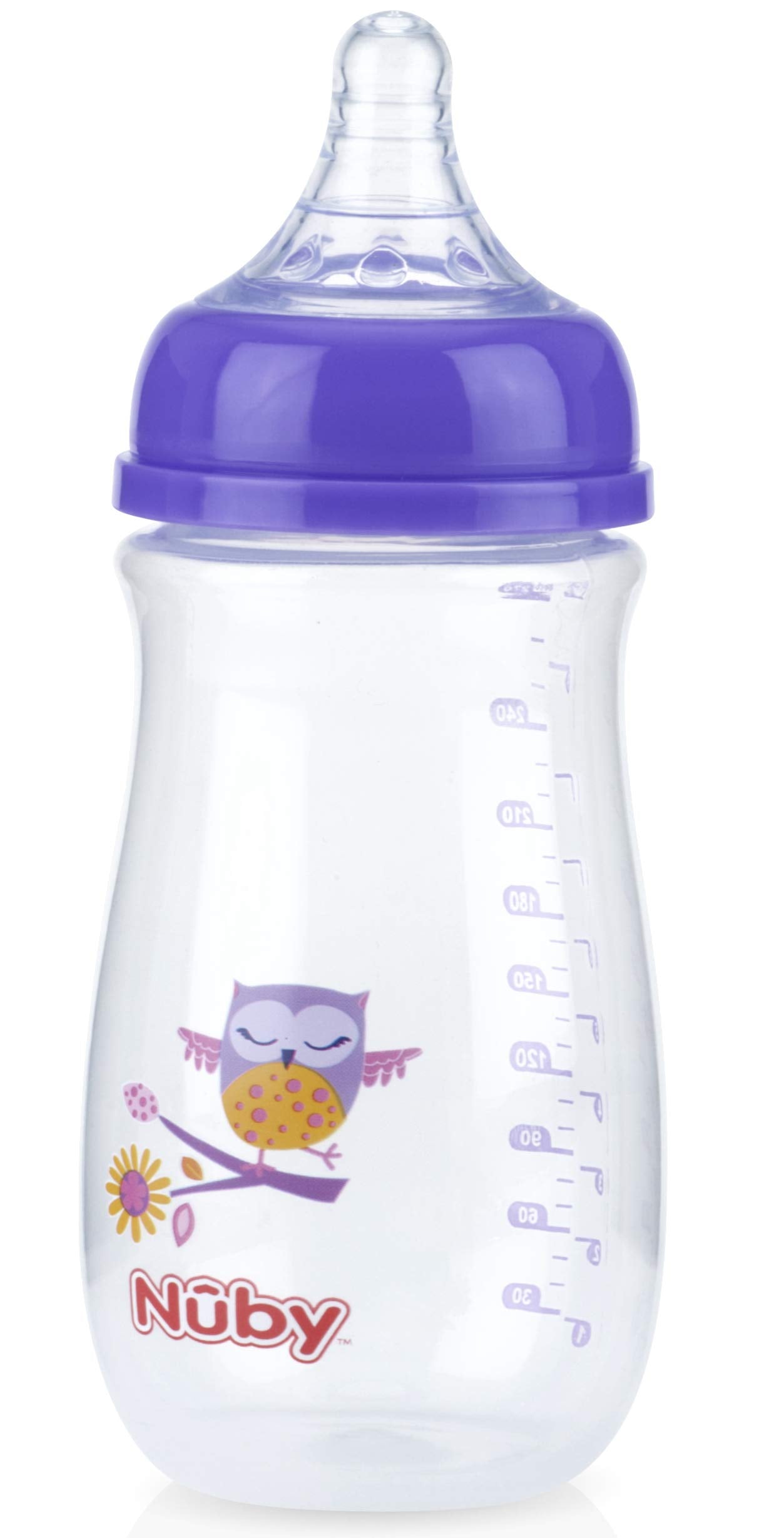 Nuby Tritan Wide Neck Non-Drip Bottles with Anti-Colic Air System: 9oz./ 270 Ml, 3 Pack, 0M+, Purple/Pink/Orange