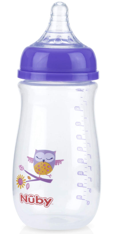 Nuby Tritan Wide Neck Non-Drip Bottles with Anti-Colic Air System: 9oz./ 270 Ml, 3 Pack, 0M+, Purple/Pink/Orange