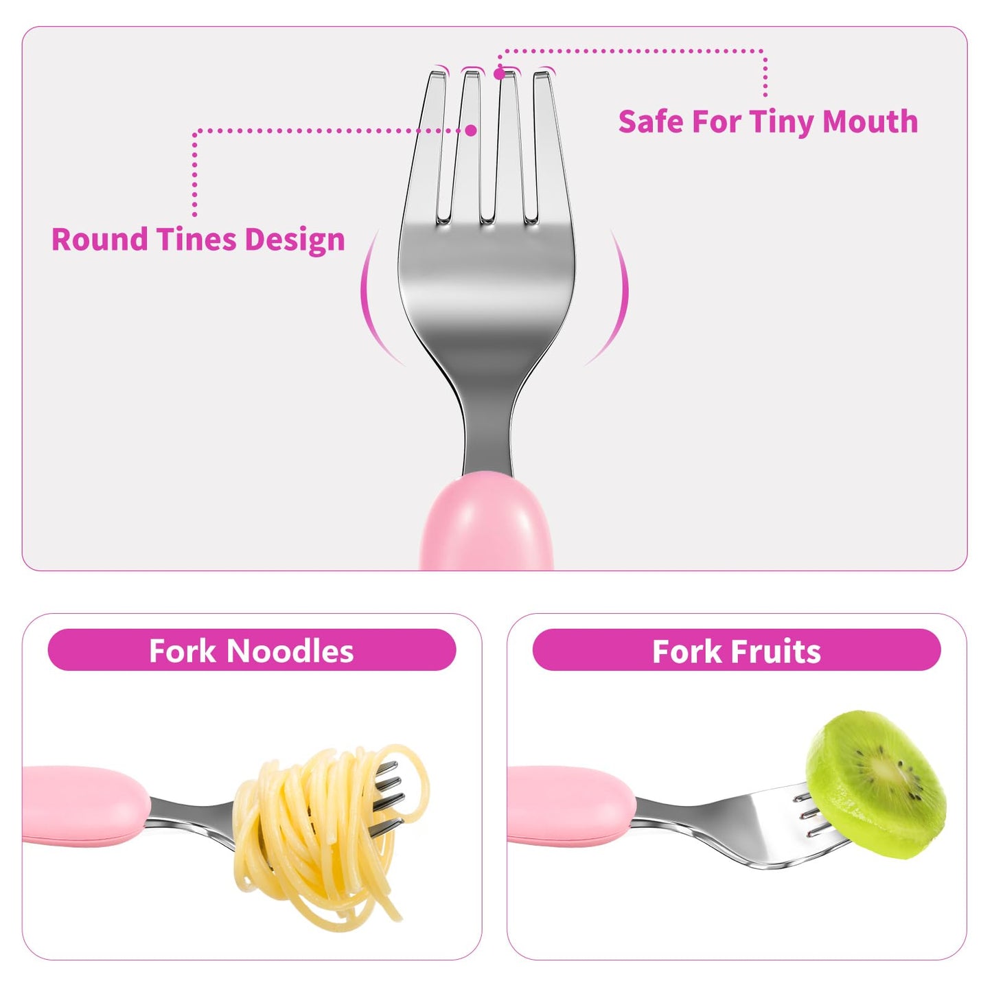 Lehoo Castle Kids Utensils, 6pcs Silverware Set, Safe Stainless Steel Toddler Fork and Spoon, Includes 3 Spoons and 3 Forks (Pink)