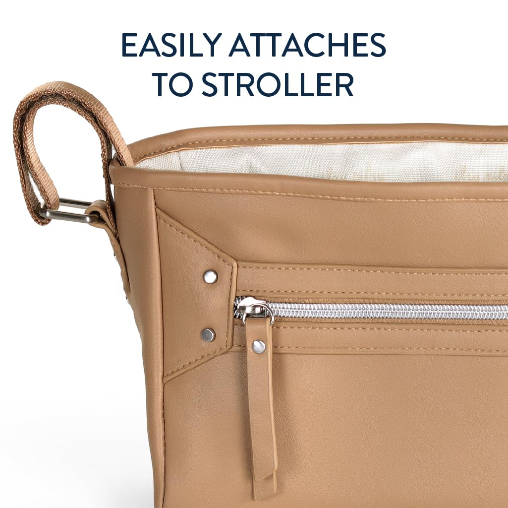 Itzy Ritzy Adjustable Stroller Caddy and Organizer Bag Featuring Front Zippered Pocket, 2 Built-in Interior Pockets & Adjustable Straps to Fit Nearly Any Stroller (Chai)